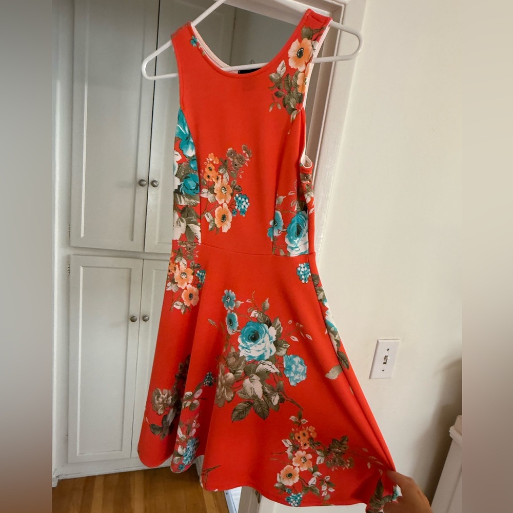 Aqua Floral Midi Dress - Orange and Blue